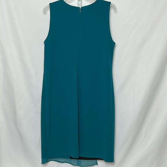 Donna Karan Women’s Size 12 Teal Black Sleeveless Layered Sheer Front Dress - Picture 9 of 11